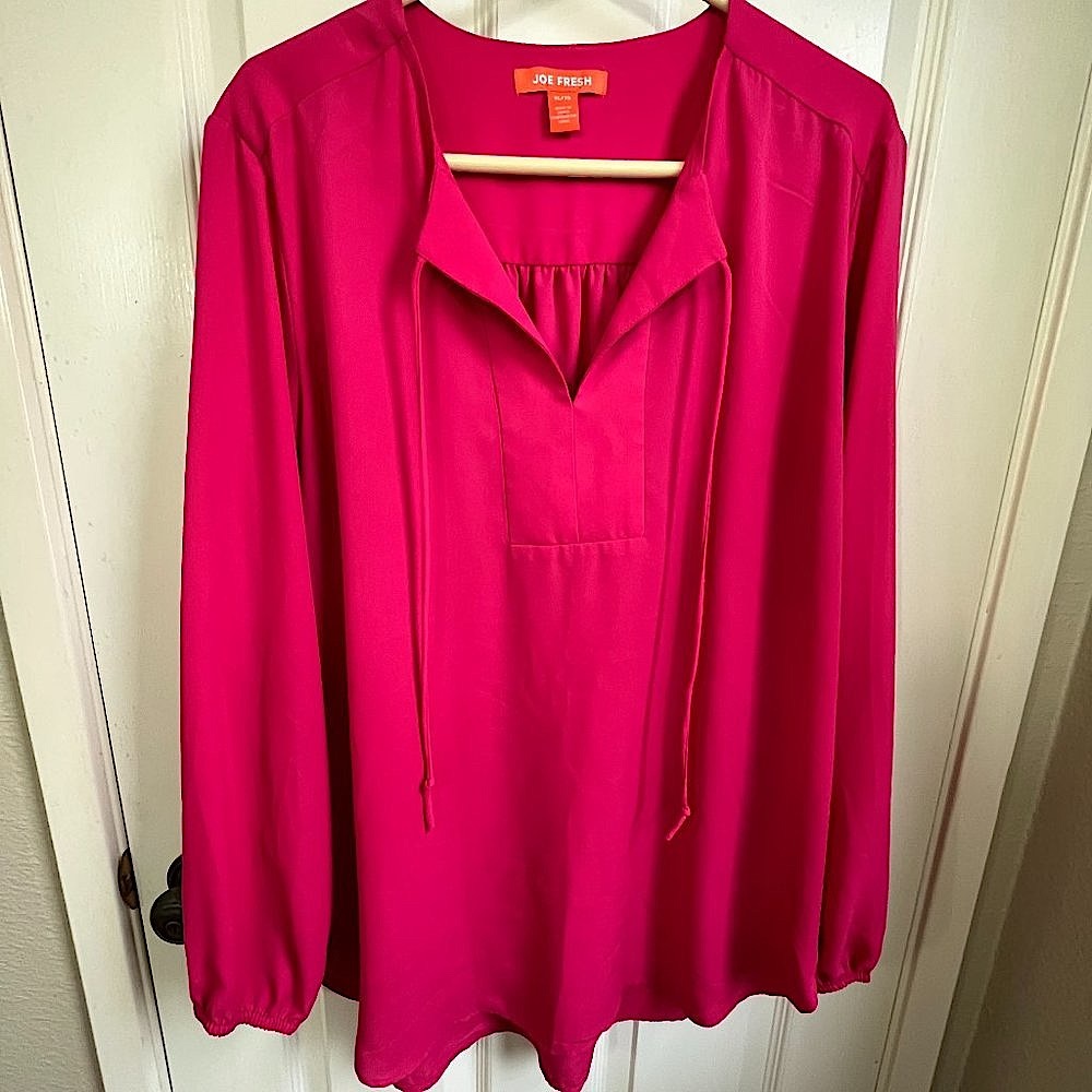 Joe Fresh Hot Pink Blouse Tie Neck Size XL